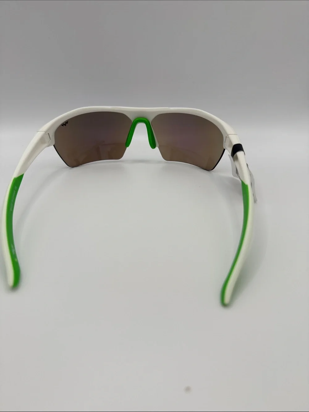 White and Green Men's Sport Sunglasses with Purple Mirrored Lenses